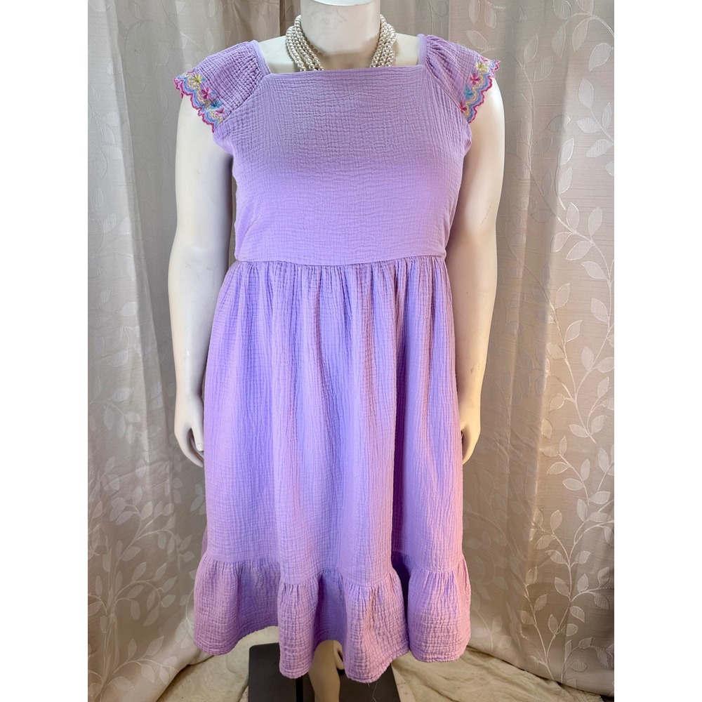 Lavender Purple Gauze Embroidered Flutter Sleeve Midi Dress Girls junior 16/18 - Picture 3 of 12